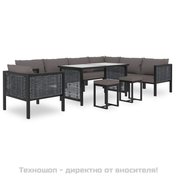 Модулен ъглов диван с ляв подлакътник, полиратан, антрацит