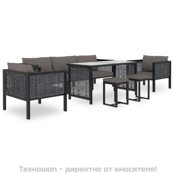 Модулен ъглов диван с ляв подлакътник, полиратан, антрацит