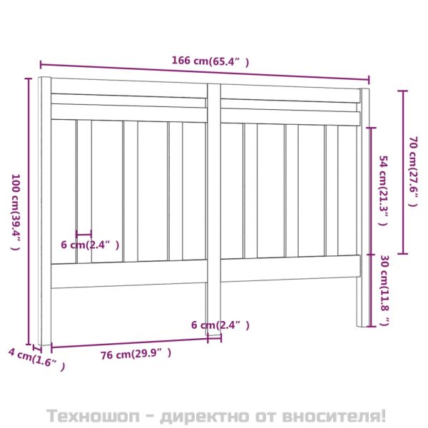 Горна табла за легло, сива, 166x4x100 см, бор масив