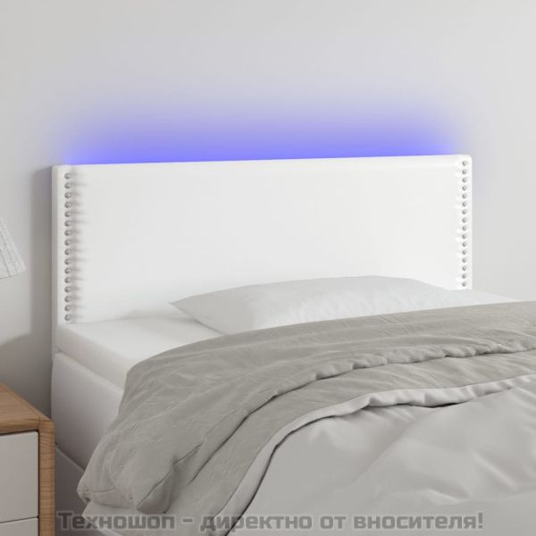 LED Горна табла за легло, бяла, 80x5x78/88 см, изкуствена кожа