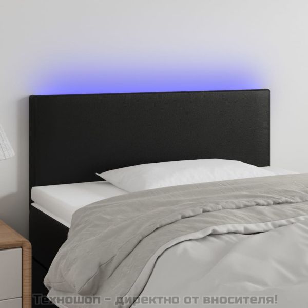 LED горна табла за легло, черна, 90x5x78/88 см, изкуствена кожа