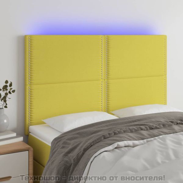 LED горна табла за легло, зелена, 144x5x118/128 см, плат