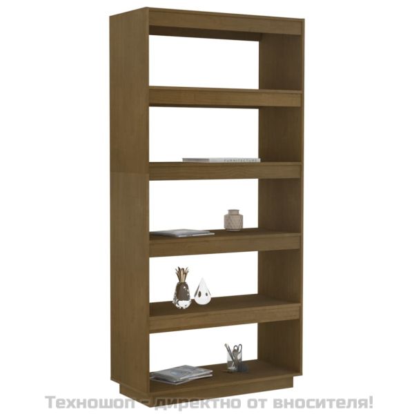 Библиотека/разделител за стая, меденокафява, 80x35x167 см, бор