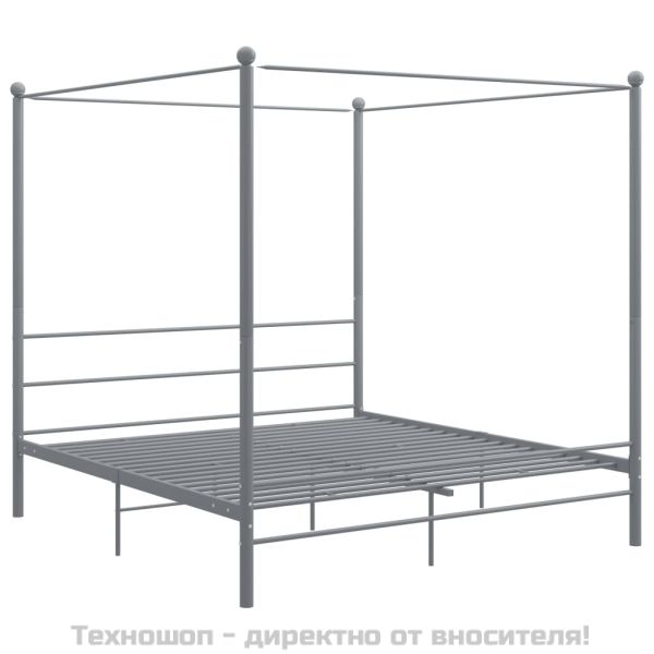Рамка за легло с балдахин, сива, метал, 180x200 см