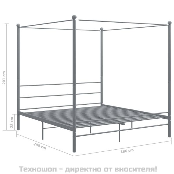 Рамка за легло с балдахин, сива, метал, 180x200 см