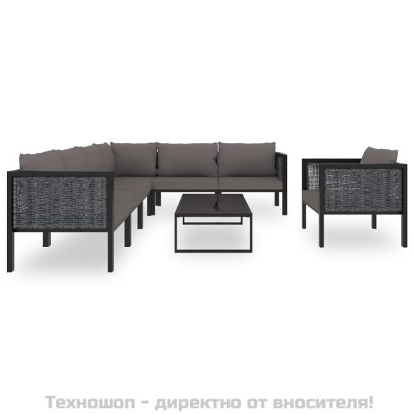 Градински комплект с възглавници, 8 части, полиратан, антрацит