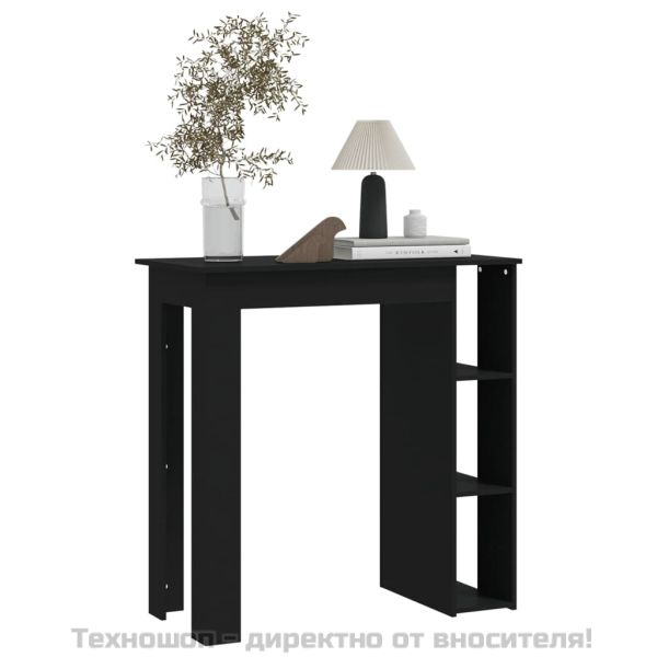 Бар маса с рафт, черна, 102x50x103,5 см, инженерно дърво