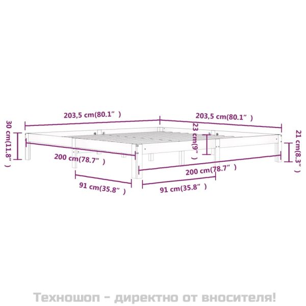 Рамка за легло, меденокафява, бор масив, 200x200 см