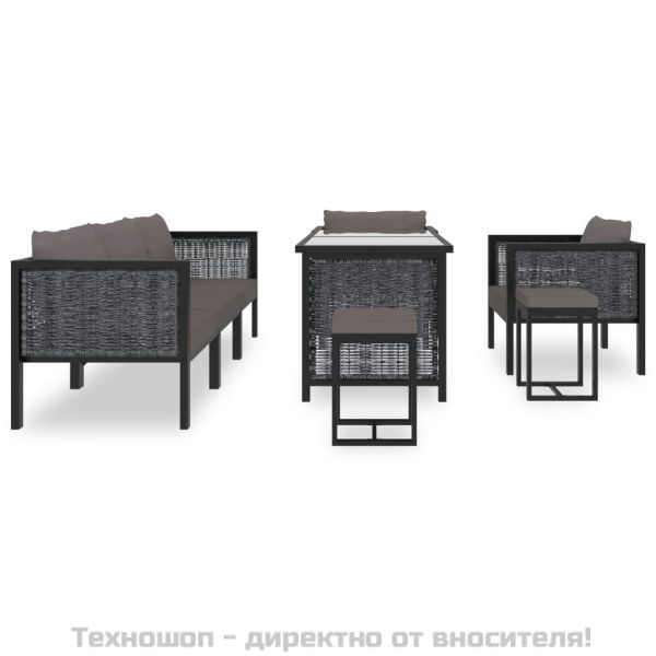 Градински комплект с възглавници, 8 части, полиратан, антрацит