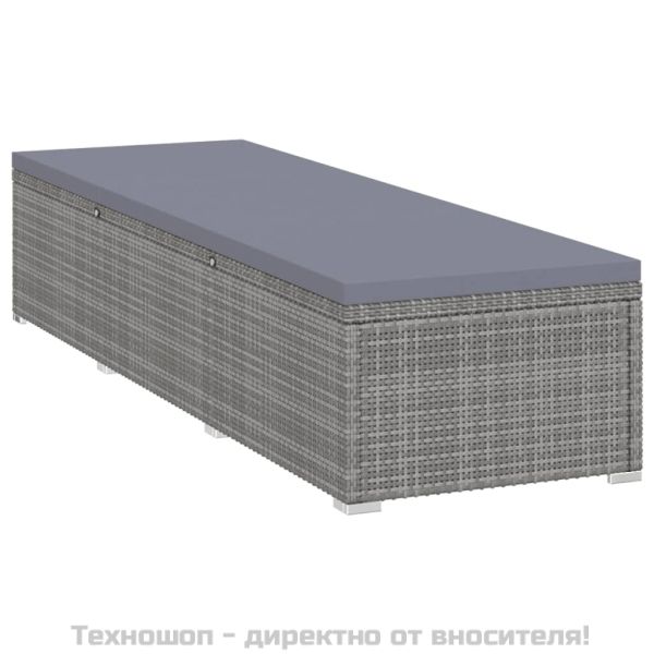 Шезлонг с шалте и маса за чай, полиратан, сив