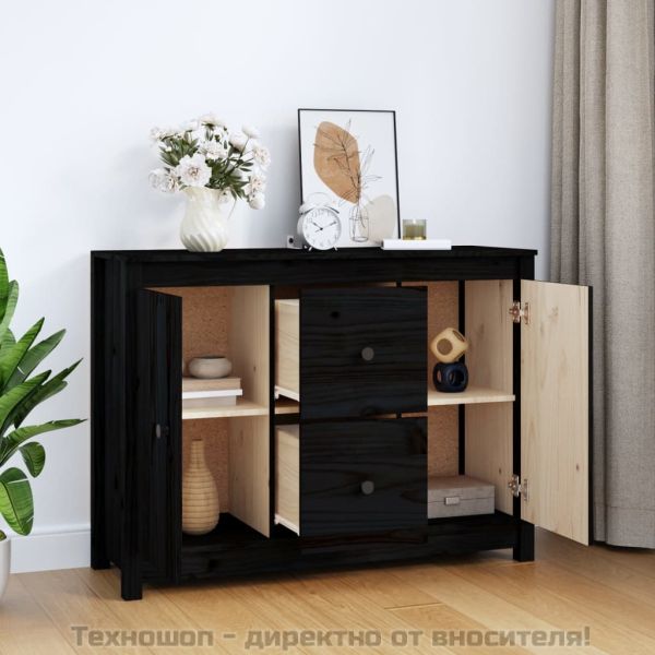 Сайдборд, черен, 100x35x74 см, бор масив