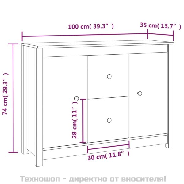 Сайдборд, черен, 100x35x74 см, бор масив