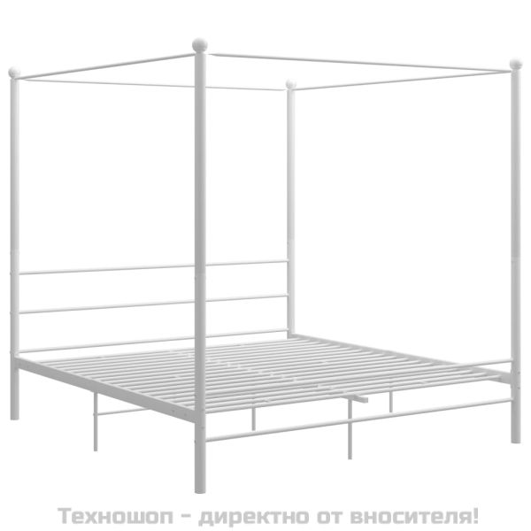 Рамка за легло с балдахин, бяла, метал, 180x200 cм