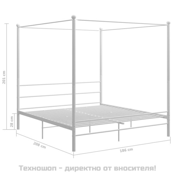 Рамка за легло с балдахин, бяла, метал, 180x200 cм