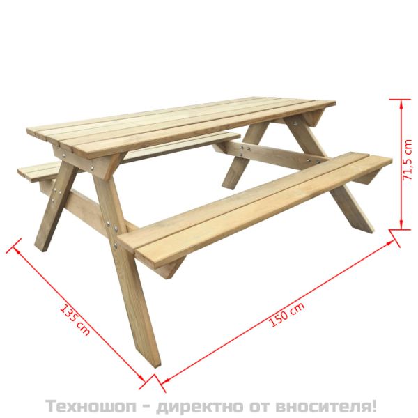 Маса за пикник, 150x135x71,5 см, дърво