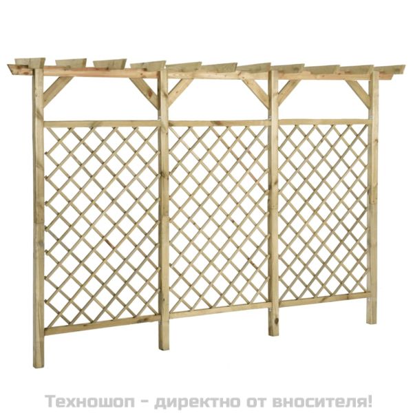 Градинска решетъчна ограда с покрив-пергола, 300x50x200 см, бор