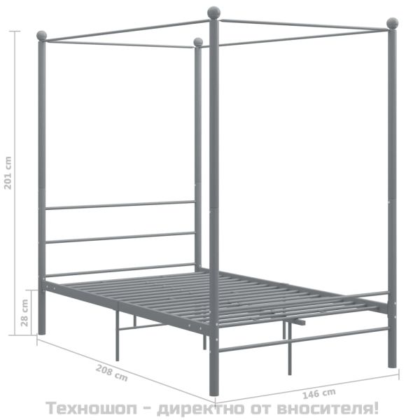 Рамка за легло с балдахин, сива, метал, 140x200 см