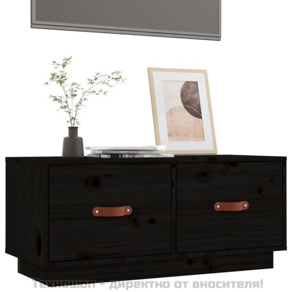 ТВ шкаф, черен, 80x34x35 см, бор масив