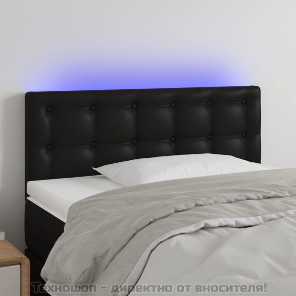 LED Горна табла за легло, черна, 80x5x78/88 см, изкуствена кожа