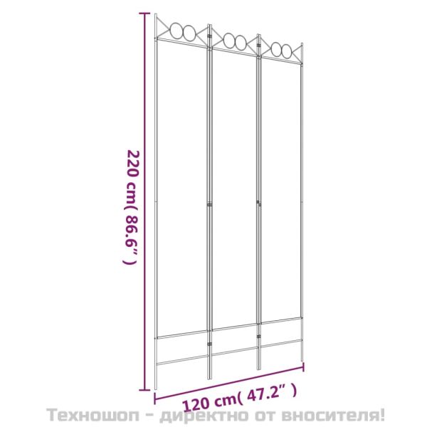 Параван за стая, 3 панела, бял, 120x220 см, текстил