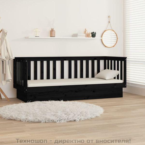 Дневно легло, Черен 75x190 см борово дърво масив