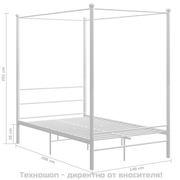 Рамка за легло с балдахин, бяла, метал, 140x200 cм