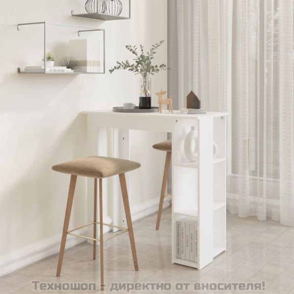 Бар маса с рафт, бяла, 102x50x103,5 см, инженерно дърво