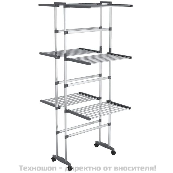 Триетажен сушилник за дрехи с колелца, сребрист, 60x70x129 см