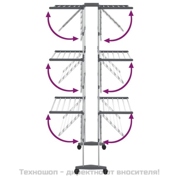 Триетажен сушилник за дрехи с колелца, сребрист, 60x70x129 см