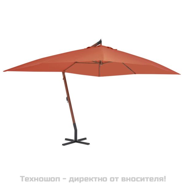 Конзолен градински чадър с дървен прът, 400x300 см, теракота