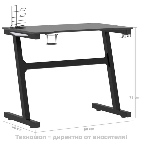 Гейминг бюро LED със Z-образни крака, черно, 90x60x75 см