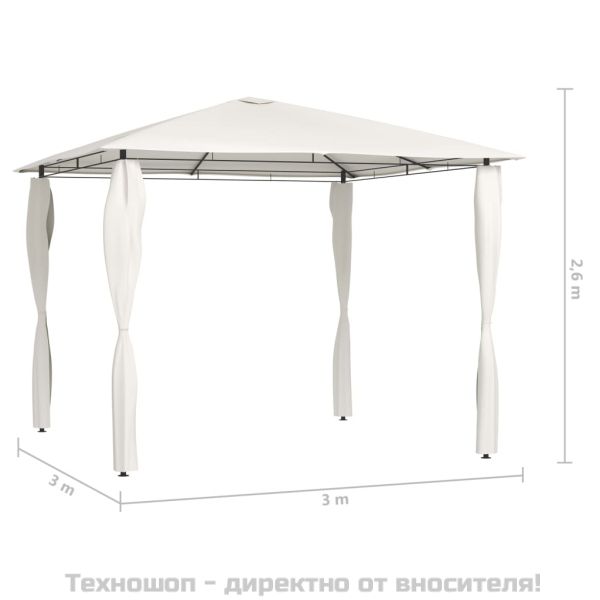 Шатра с покривала на стълбовете, 3x3x2,6 м, кремав, 160 г/м²