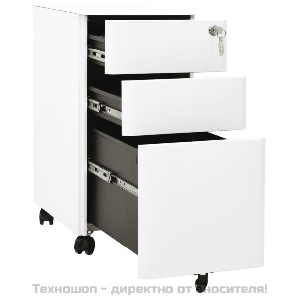 Мобилен офис шкаф, бял, 30x45x59 см, стомана