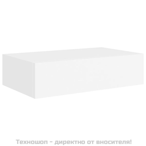 Стенен рафт с чекмедже, бял, 40x23,5x10 см, МДФ