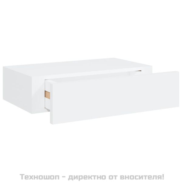 Стенен рафт с чекмедже, бял, 40x23,5x10 см, МДФ