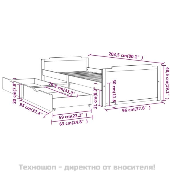 Рамка за легло с чекмеджета, бор масив, 90х200 см
