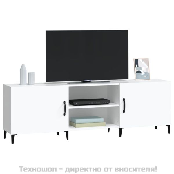 ТВ шкаф, бял, 150x30x50 см, инженерно дърво