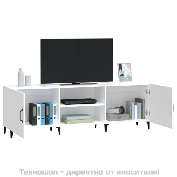 ТВ шкаф, бял, 150x30x50 см, инженерно дърво