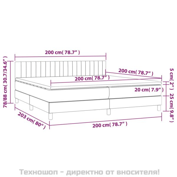 Боксспринг легло с матрак, тъмносиво, 200x200 см, кадифе