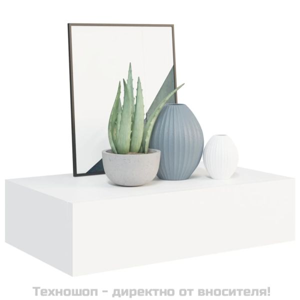 Стенни рафтове с чекмеджета, 2 бр, бели, 40x23,5x10 см, МДФ