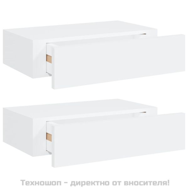 Стенни рафтове с чекмеджета, 2 бр, бели, 40x23,5x10 см, МДФ