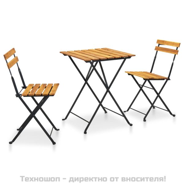 Градински бистро комплект, 3 части, сгъваем, акация масив