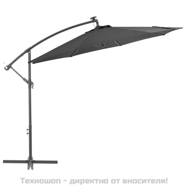 Конзолен градински чадър с LED и стоманен стълб 300 см антрацит