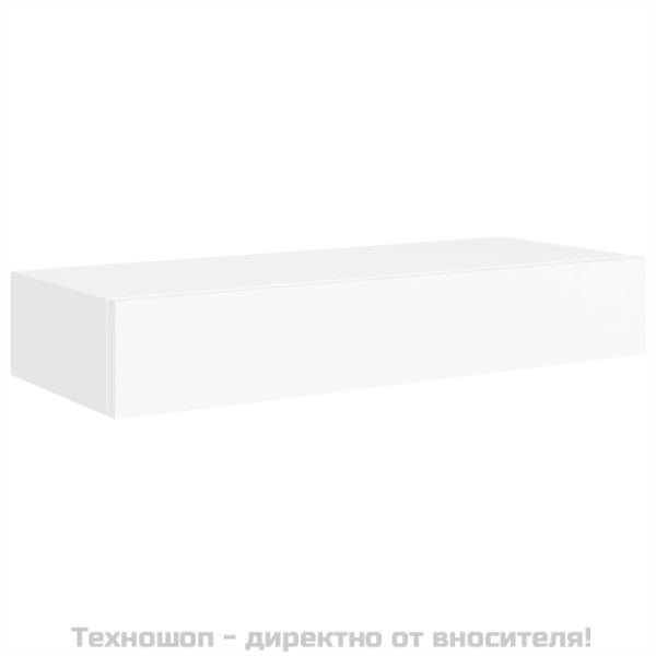 Стенен рафт с чекмедже, бял, 60x23,5x10 см, МДФ