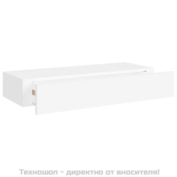 Стенен рафт с чекмедже, бял, 60x23,5x10 см, МДФ