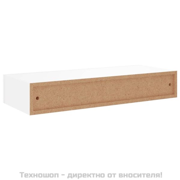 Стенен рафт с чекмедже, бял, 60x23,5x10 см, МДФ