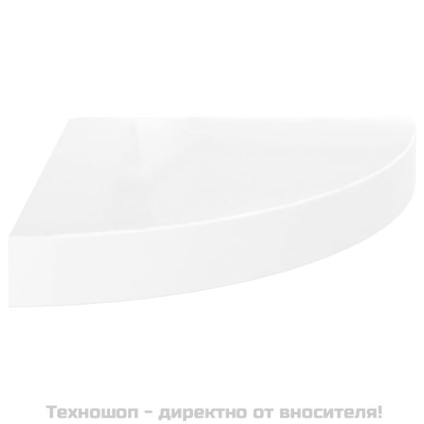 Плаващ ъглов рафт, бял гланц, 25x25x3,8 см, MDF