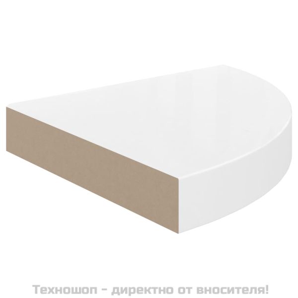 Плаващ ъглов рафт, бял гланц, 25x25x3,8 см, MDF