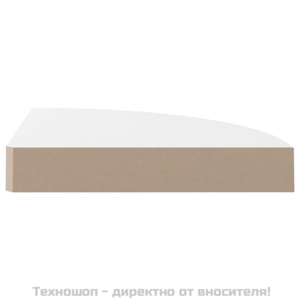 Плаващ ъглов рафт, бял гланц, 25x25x3,8 см, MDF