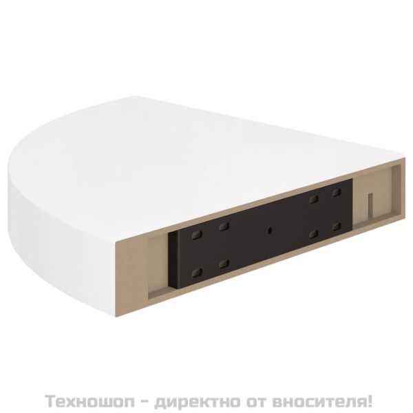 Плаващ ъглов рафт, бял гланц, 25x25x3,8 см, MDF